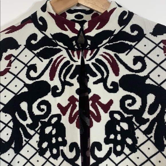 - Chico’s Cream Black Burgundy Scroll Print Cardigan Sweater - Picture 5 of 10